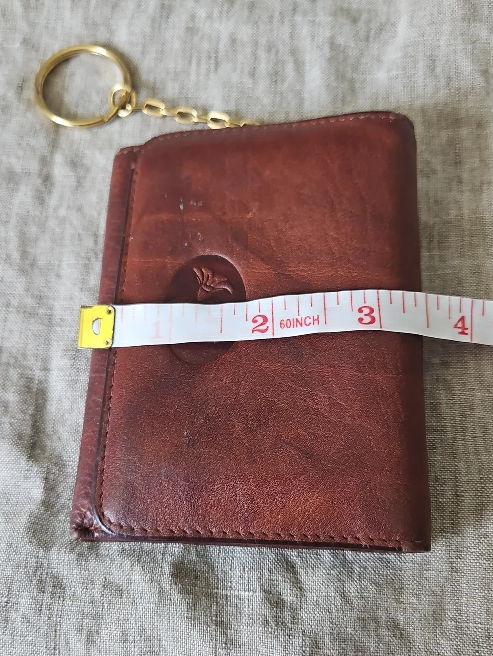 Buxton Brown Leather Key & Card Holder with Gold-Tone Chain, Floral Accent